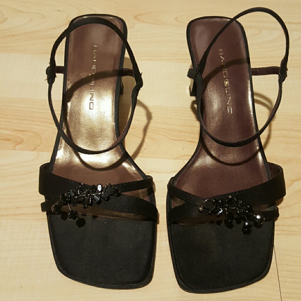 Bandolino Black Satin Jewel Heels 6